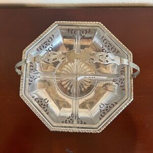 Chrome serving dish with glass insert